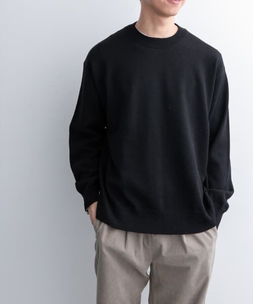＊＊URBAN RESEARCH DOORS / アーバンリサーチ ドアーズ ニット・セーター | FORK&SPOON　ウーステッドヤーンクルーネックニット（BLACK）