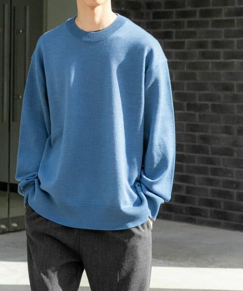 ＊＊URBAN RESEARCH DOORS / アーバンリサーチ ドアーズ ニット・セーター | FORK&SPOON　ウーステッドヤーンクルーネックニット（BLUE）