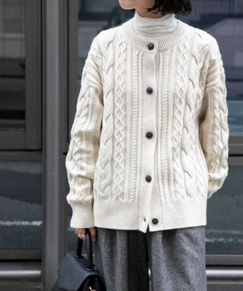 ＊＊URBAN RESEARCH DOORS / アーバンリサーチ ドアーズ カーディガン・ボレロ | FORK&SPOON　アラン柄ニットカーディガン（IVORY）