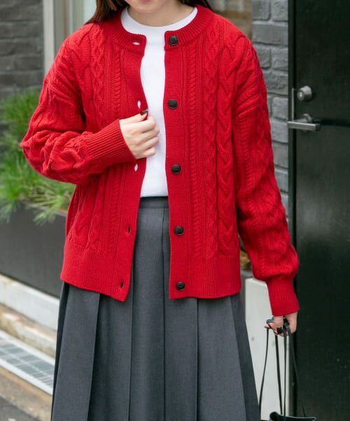 ＊＊URBAN RESEARCH DOORS / アーバンリサーチ ドアーズ カーディガン・ボレロ | FORK&SPOON　アラン柄ニットカーディガン（RED）