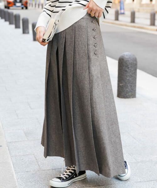 ＊＊URBAN RESEARCH DOORS / アーバンリサーチ ドアーズ スカート | FORK&SPOON　ウールライクプリーツスカート（GRAY）