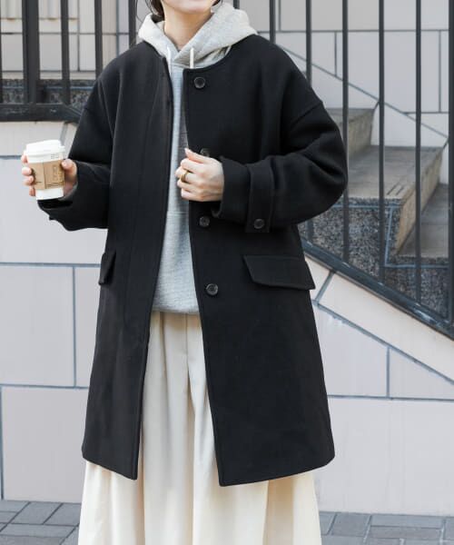 ＊＊URBAN RESEARCH DOORS / アーバンリサーチ ドアーズ その他アウター | FORK&SPOON　ノーカラーコート（BLACK）