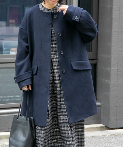 ＊＊URBAN RESEARCH DOORS / アーバンリサーチ ドアーズ その他アウター | FORK&SPOON　ノーカラーコート（NAVY）