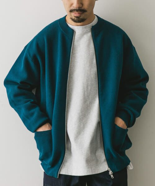 ＊＊URBAN RESEARCH DOORS / アーバンリサーチ ドアーズ カーディガン・ボレロ | 『洗濯可』ミラノリブ ZIPカーディガン（BLUE GREEN）