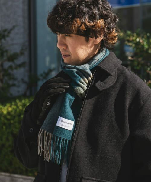 ＊＊URBAN RESEARCH DOORS / アーバンリサーチ ドアーズ マフラー・ショール・スヌード・ストール | カシミヤブレンドパネルマフラー（GREEN）