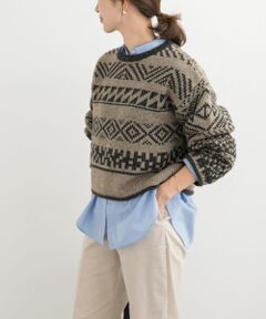 柄編みショート丈ニット