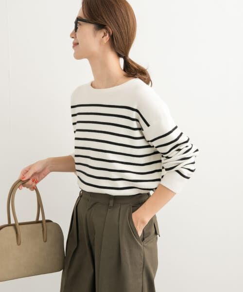 ＊＊URBAN RESEARCH DOORS / アーバンリサーチ ドアーズ ニット・セーター | パネルボーダーKNIT（OFF×BLK）