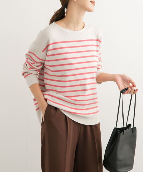 ＊＊URBAN RESEARCH DOORS / アーバンリサーチ ドアーズ ニット・セーター | パネルボーダーKNIT（L.GRY×PNK）