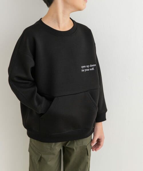 ＊＊URBAN RESEARCH DOORS / アーバンリサーチ ドアーズ トップス | 『セットアップ対応』ダンボールニット切替プルオーバー(KIDS)（BLACK）
