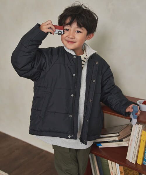 ＊＊URBAN RESEARCH DOORS / アーバンリサーチ ドアーズ アウター | 『洗濯可/撥水』マフラー付き中綿ノーカラージャケット(KIDS)（BLACK）