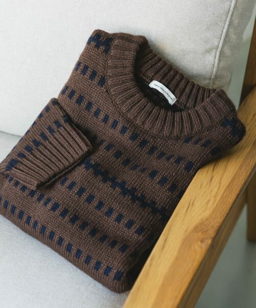 ＊＊URBAN RESEARCH DOORS / アーバンリサーチ ドアーズ ニット・セーター | ウールブレンド柄ニットプルオーバー（BROWN）