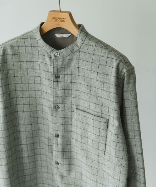 ＊＊URBAN RESEARCH DOORS / アーバンリサーチ ドアーズ シャツ・ブラウス | フラノバンドカラーシャツ（GRAY CHECK）