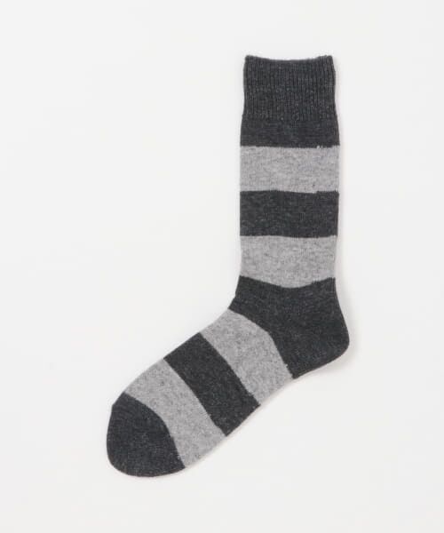 ＊＊URBAN RESEARCH DOORS / アーバンリサーチ ドアーズ ソックス | 『別注』カシミヤボーダークルー（CHARCOAL）