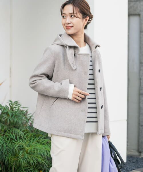 URBAN RESEARCH DOORS 2WAYショートコート 40 ベージュ URBAN RESEARCH DOORS｜ショールカラー2WAYショートコート