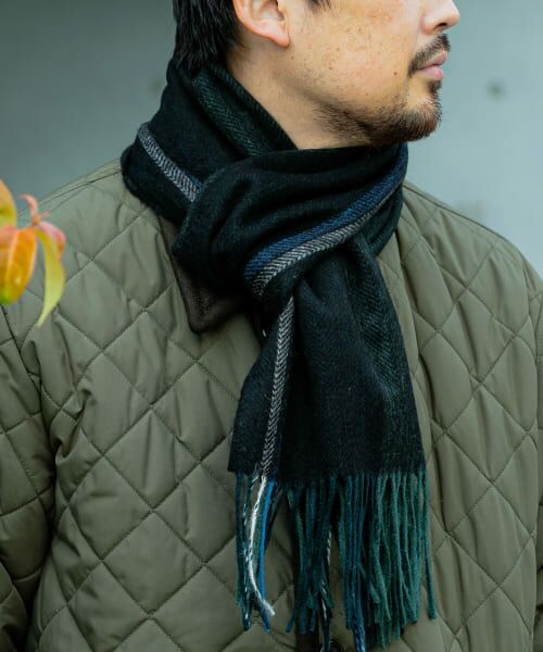 ＊＊URBAN RESEARCH DOORS / アーバンリサーチ ドアーズ マフラー・ショール・スヌード・ストール | LIFE STYLE TAILOR　サイドラインウールマフラー（GREEN）