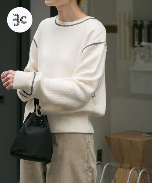 ＊＊URBAN RESEARCH DOORS / アーバンリサーチ ドアーズ ニット・セーター | FORK&SPOON　バイカラーステッチニットプルオーバー（IVORY）