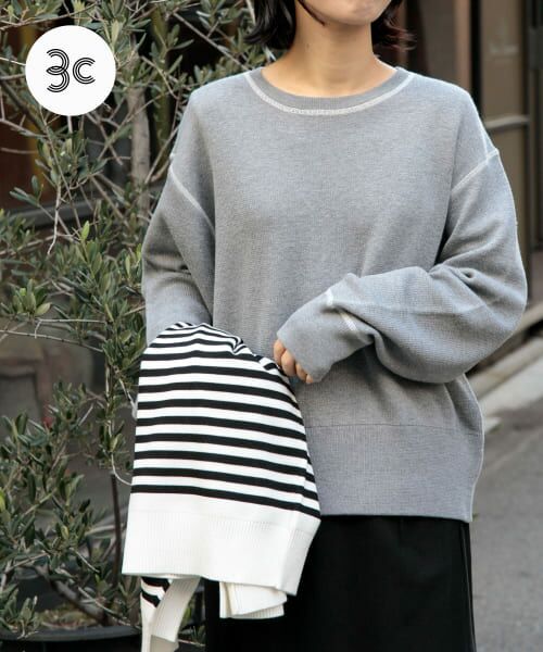 ＊＊URBAN RESEARCH DOORS / アーバンリサーチ ドアーズ ニット・セーター | FORK&SPOON　バイカラーステッチニットプルオーバー（TOPGRAY）