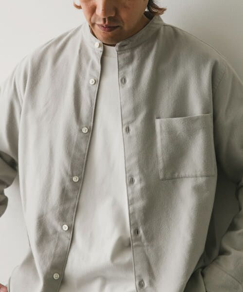 ＊＊URBAN RESEARCH DOORS / アーバンリサーチ ドアーズ シャツ・ブラウス | 両面起毛ネルバンドカラーシャツ（GREIGE）