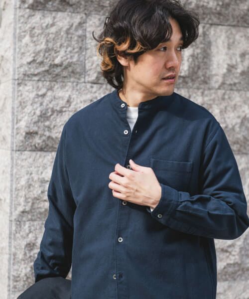 Arch RAF シャツ　刷毛目　ハケメ　ヴィンテージ　ブルー　バンドカラー Arch RAF シャツ 刷毛目 ハケメ ヴィンテージ ブルー バンド