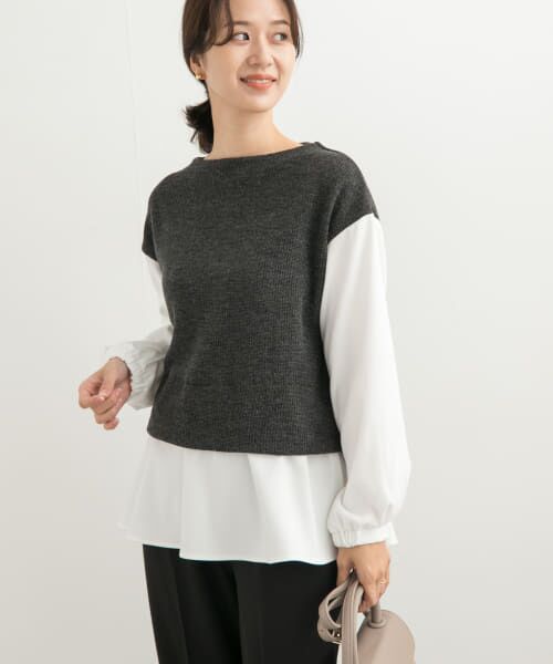 ＊＊URBAN RESEARCH DOORS / アーバンリサーチ ドアーズ Tシャツ | 異素材ペプラムプルオーバー（CHARCOAL）