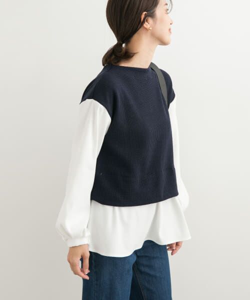 ＊＊URBAN RESEARCH DOORS / アーバンリサーチ ドアーズ Tシャツ | 異素材ペプラムプルオーバー（NAVY）