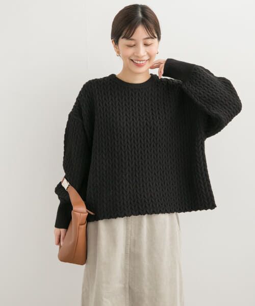 ＊＊URBAN RESEARCH DOORS / アーバンリサーチ ドアーズ ニット・セーター | ヘリンボーン柄ニットプルオーバー（BLACK）