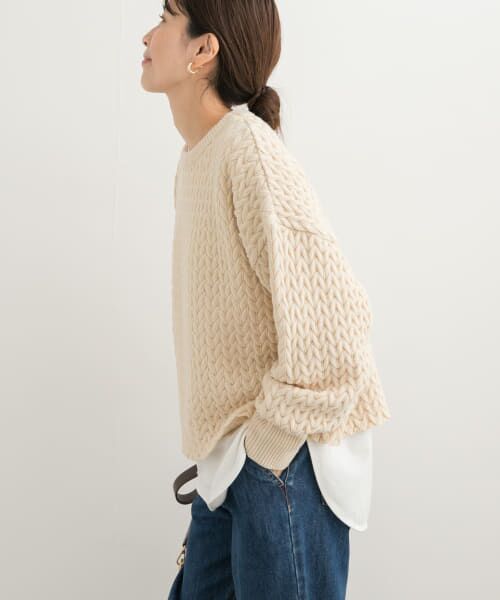 ＊＊URBAN RESEARCH DOORS / アーバンリサーチ ドアーズ ニット・セーター | ヘリンボーン柄ニットプルオーバー（L.BEIGE）