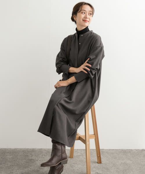 ＊＊URBAN RESEARCH DOORS / アーバンリサーチ ドアーズ ワンピース | ウールライクツイルシャツワンピース（CHARCOAL）
