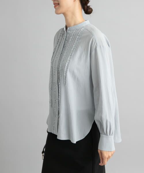 anatelier フロントフリル バンドカラー コットンシャツ ブラウス anatelier フロントフリル バンドカラー コットンシャツ