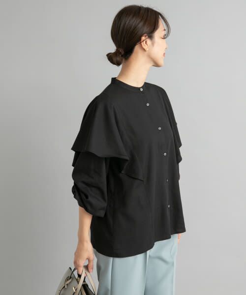 ＊＊URBAN RESEARCH DOORS / アーバンリサーチ ドアーズ シャツ・ブラウス | ショルダーフリルブラウス（BLACK）