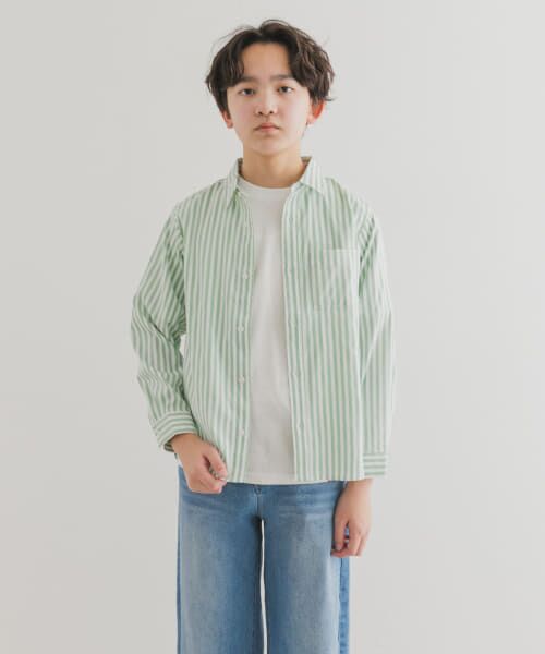 ＊＊URBAN RESEARCH DOORS / アーバンリサーチ ドアーズ トップス | 『WEB/一部店舗限定』ストレッチレギュラーカラーシャツ(KIDS)（OFF×GREEN）