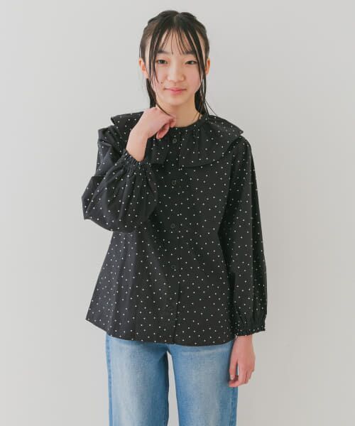 ＊＊URBAN RESEARCH DOORS / アーバンリサーチ ドアーズ トップス | 『WEB/一部店舗限定』フリルカラーブラウス(KIDS)（BLK×OFF）