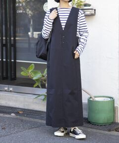 FORK&SPOON　コットンナイロンVネックワンピース