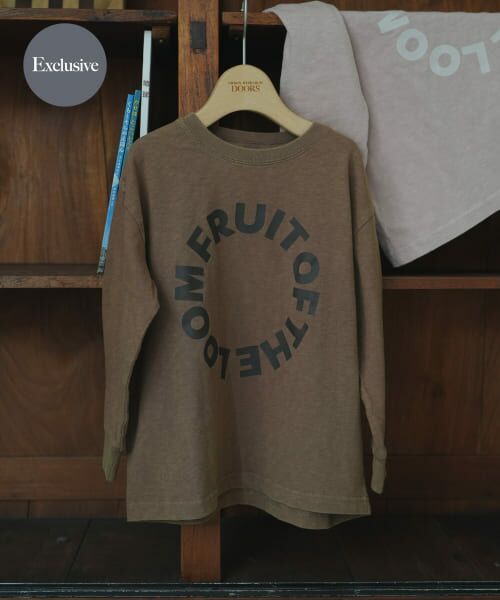 ＊＊URBAN RESEARCH DOORS / アーバンリサーチ ドアーズ トップス | 『別注』FRUIT OF THE LOOM×DOORS　サークルロゴ長袖Tシャツ(KIDS)（BROWN）