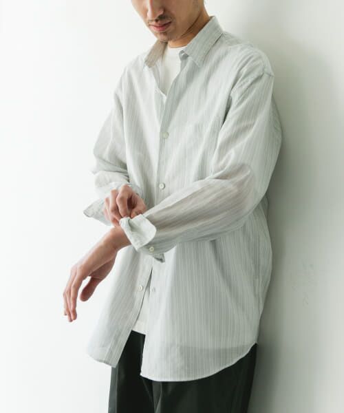 ＊＊URBAN RESEARCH DOORS / アーバンリサーチ ドアーズ シャツ・ブラウス | シアーボイルストライプロングスリーブシャツ（GREEN）
