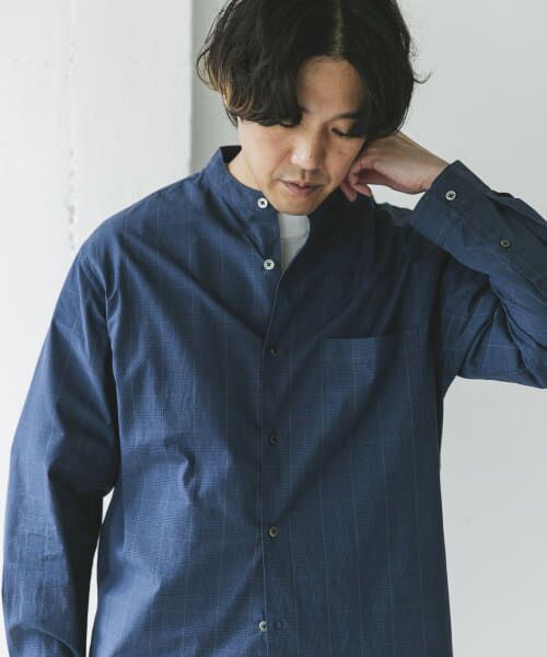 セール】 シルクブレンド ロングスリーブバンドカラーシャツ