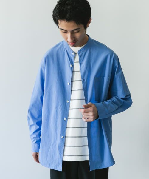 セール】 シルクブレンド ロングスリーブバンドカラーシャツ