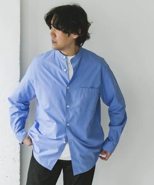 セール】 シルクブレンド ロングスリーブバンドカラーシャツ