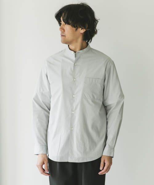 セール】 シルクブレンド ロングスリーブバンドカラーシャツ