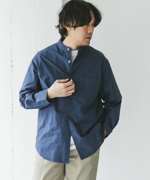 セール】 シルクブレンド ロングスリーブバンドカラーシャツ