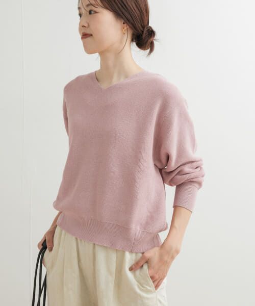 ＊＊URBAN RESEARCH DOORS / アーバンリサーチ ドアーズ ニット・セーター | コットン畦Vネックニット（PINK）