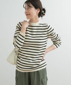 総針ハイネックボーダーニット