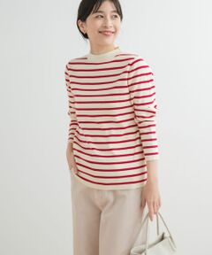 総針ハイネックボーダーニット