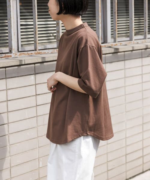 ＊＊URBAN RESEARCH DOORS / アーバンリサーチ ドアーズ Tシャツ | FORK&SPOON　ボトルネック5分袖Tシャツ（BROWN）
