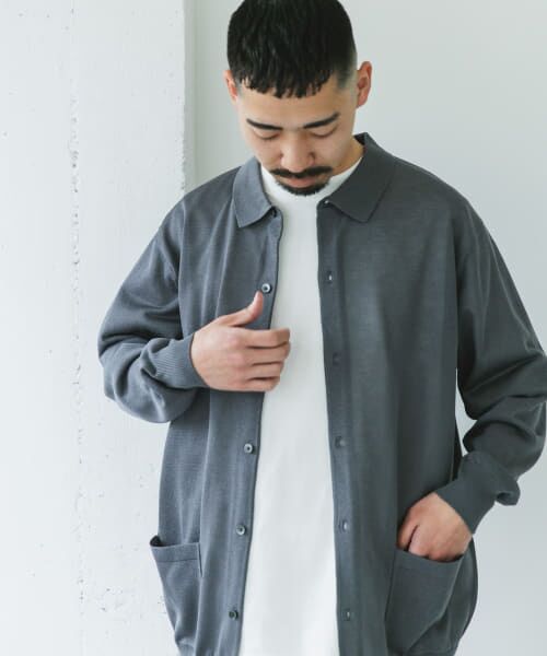 ＊＊URBAN RESEARCH DOORS / アーバンリサーチ ドアーズ カーディガン・ボレロ | リネンライク ロングスリーブシャツカーディガン（GRAY）
