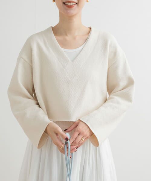 ★日本製 M.&KYOKO ワイド Vネック プルオーバー シャツ Vネックニットプルオーバー ベーシック レディース(M ブラウン