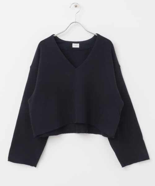 ★日本製 M.&KYOKO ワイド Vネック プルオーバー シャツ Vネックニットプルオーバー ベーシック レディース(M ネイビー