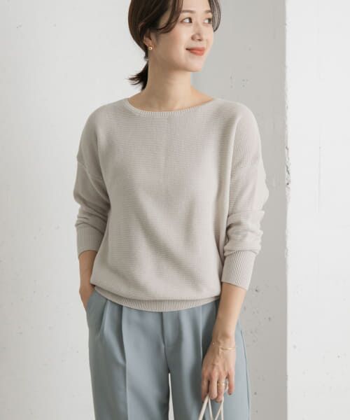 ＊＊URBAN RESEARCH DOORS / アーバンリサーチ ドアーズ ニット・セーター | コットンボートネックガーターKNIT（LIGHT GRAY）