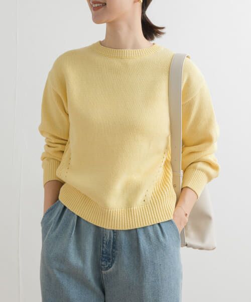 ＊＊URBAN RESEARCH DOORS / アーバンリサーチ ドアーズ ニット・セーター | コットンテープアイレットプルオーバー（YELLOW）
