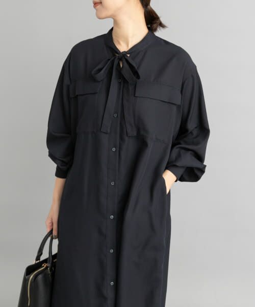 ＊＊URBAN RESEARCH DOORS / アーバンリサーチ ドアーズ ワンピース | ボウタイワークシャツワンピース（NAVY）
